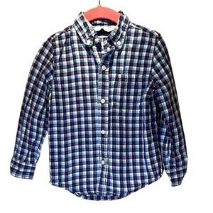 Janie and Jack Boys Preppy Plaid Shirt Linen Cotton Size 3